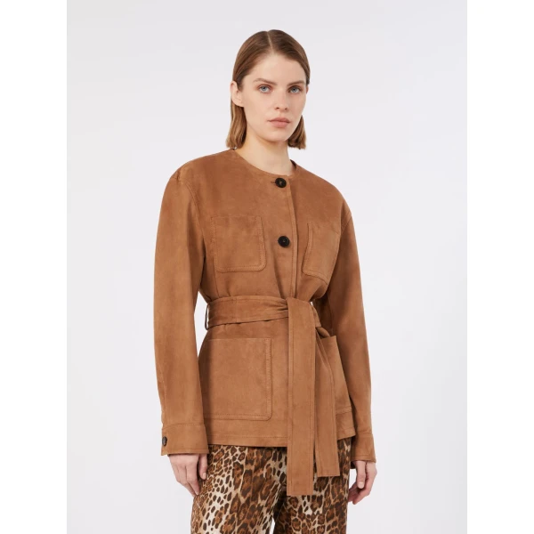 Max Mara Boemia Belted Suede Jacket in Camel | Leather Jackets | Luxury Shoes 