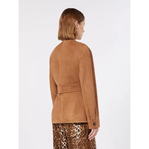 Max Mara Boemia Belted Suede Jacket in Camel | Leather Jackets | Luxury Shoes 