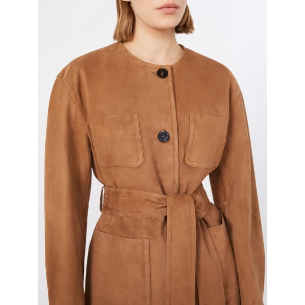 Max Mara Boemia Belted Suede Jacket in Camel | Leather Jackets | Luxury Shoes 