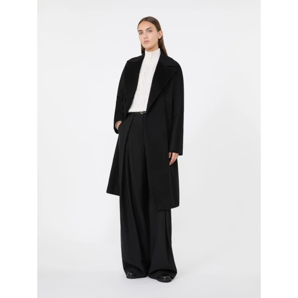Max Mara Bombo Belted Cashmere Midi Coat in Black | Wool Coat | Luxury Shoes 