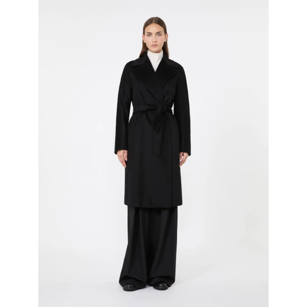 Max Mara Bombo Belted Cashmere Midi Coat in Black | Wool Coat | Luxury Shoes 
