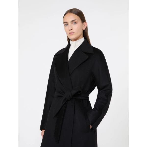 Max Mara Bombo Belted Cashmere Midi Coat in Black | Wool Coat | Luxury Shoes 