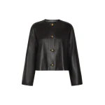 Max Mara Bouquet Nappa Leather Crew-Neck Jacket in Black | Leather Jackets | Luxury Shoes 