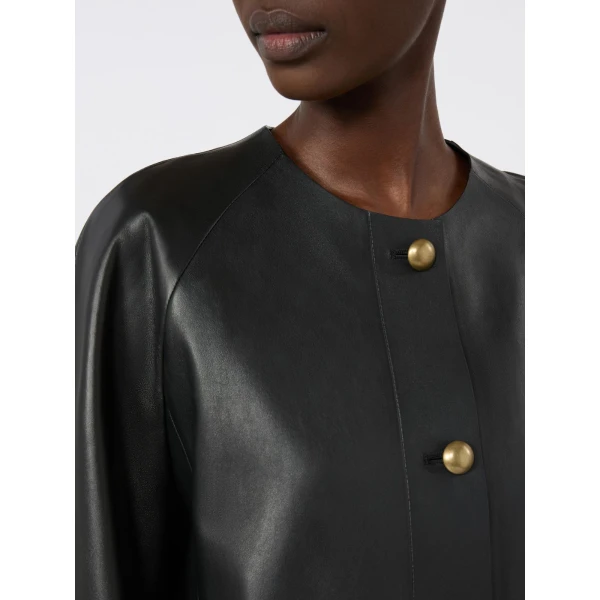 Max Mara Bouquet Nappa Leather Crew-Neck Jacket in Black | Leather Jackets | Luxury Shoes 