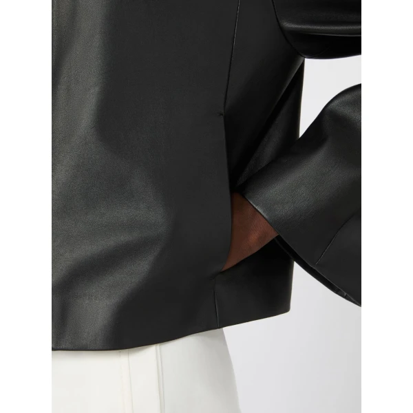 Max Mara Bouquet Nappa Leather Crew-Neck Jacket in Black | Leather Jackets | Luxury Shoes 