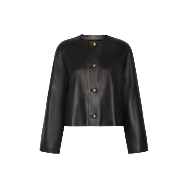 Bouquet Nappa Leather Crew-Neck Jacket in Black