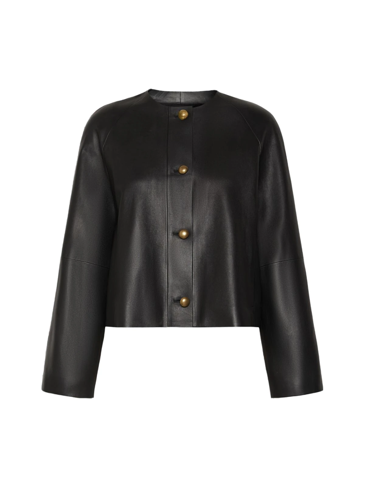 Max Mara Bouquet Nappa Leather Crew-Neck Jacket in Black Max Mara Bouquet Nappa Leather Crew-Neck Jacket in Black | Leather Jackets | Luxury Shoes