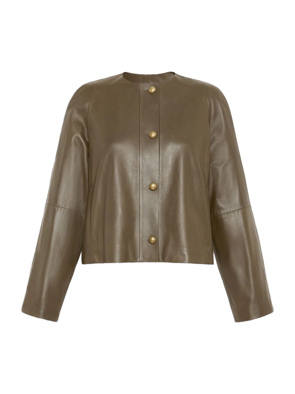 Max Mara Bouquet Nappa Leather Crew-Neck Jacket in Khaki Max Mara Bouquet Nappa Leather Crew-Neck Jacket in Khaki | Leather Jackets | Luxury Shoes