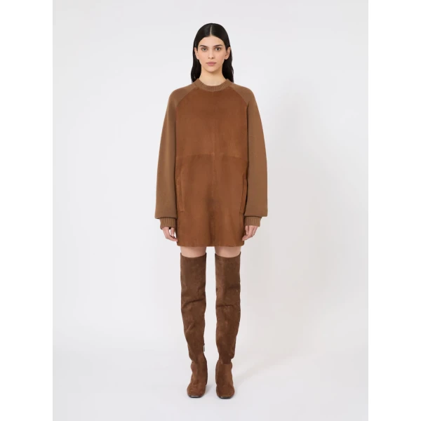 Max Mara Brama Short Wool and Cashmere Dress in Camel | Mini Dresses | Luxury Shoes 