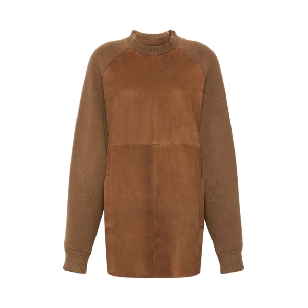 Brama Short Wool and Cashmere Dress in Camel