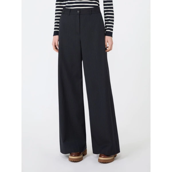 Max Mara Bravo Wool and Cotton Gabardine Trousers in Navy | Wide leg pants | Luxury Shoes 