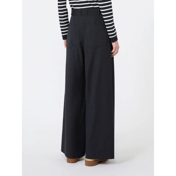Max Mara Bravo Wool and Cotton Gabardine Trousers in Navy | Wide leg pants | Luxury Shoes 