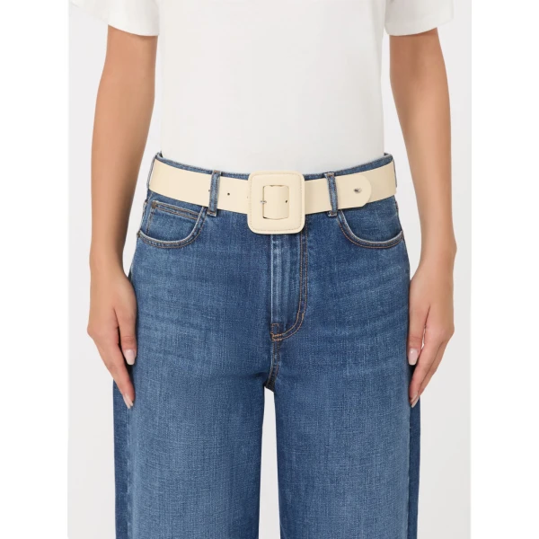Max Mara Brio Shiny Nappa Leather Belt in Ivory | Belts | Luxury Shoes 