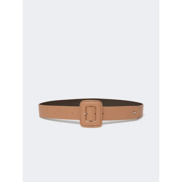 Max Mara Brio Shiny Nappa Leather Belt in Nude | Belts | Luxury Shoes 