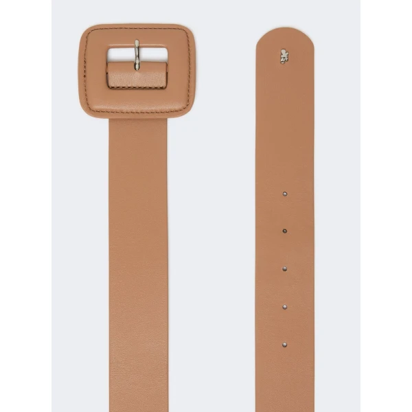 Max Mara Brio Shiny Nappa Leather Belt in Nude | Belts | Luxury Shoes 