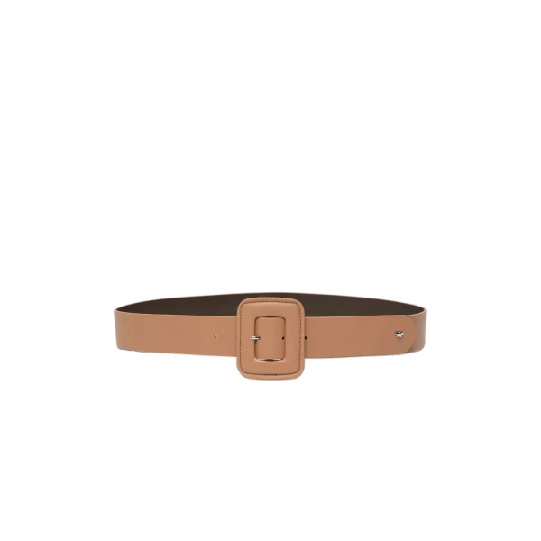 Max Mara Brio Shiny Nappa Leather Belt in Nude | Belts | Luxury Shoes 
