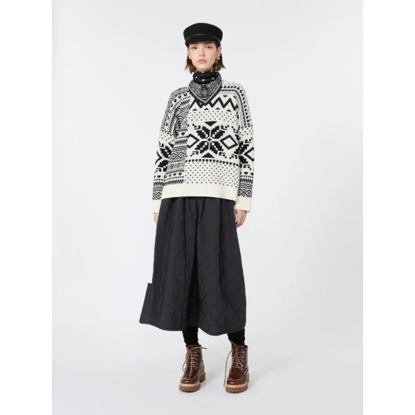 Max Mara Briose Diamond-Quilted Flared Skirt in Black | Midi Skirts | Luxury Shoes 