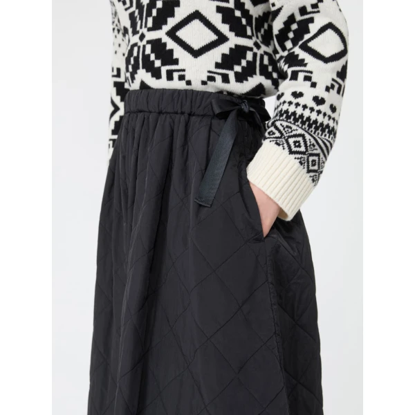 Max Mara Briose Diamond-Quilted Flared Skirt in Black | Midi Skirts | Luxury Shoes 