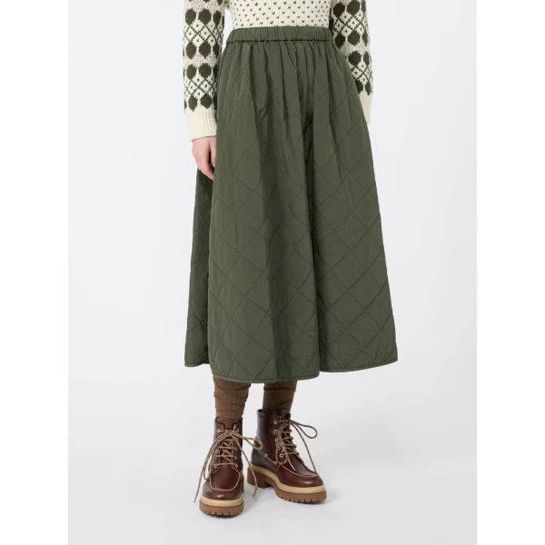 Max Mara Briose Diamond-Quilted Flared Skirt in Khaki | Midi Skirts | Luxury Shoes 