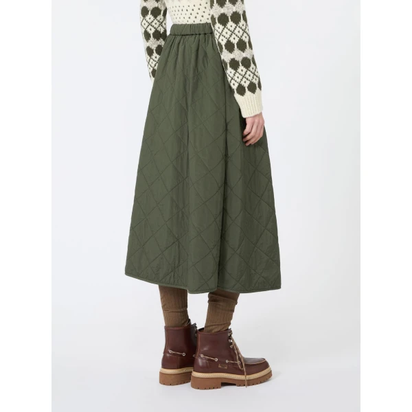 Max Mara Briose Diamond-Quilted Flared Skirt in Khaki | Midi Skirts | Luxury Shoes 
