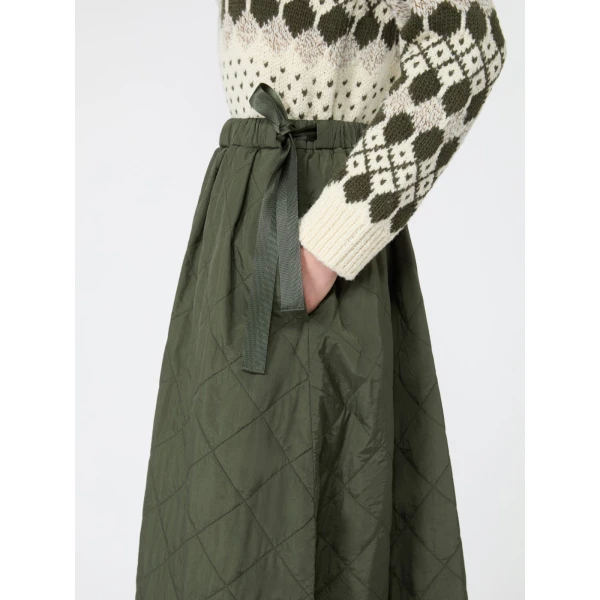 Max Mara Briose Diamond-Quilted Flared Skirt in Khaki | Midi Skirts | Luxury Shoes 