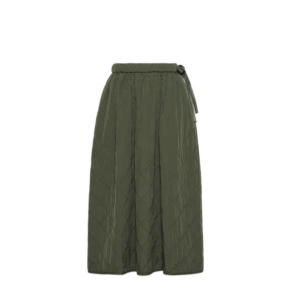 Max Mara Briose Diamond-Quilted Flared Skirt in Khaki | Midi Skirts | Luxury Shoes 