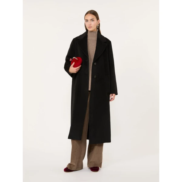 Max Mara Bronte Long Wool and Alpaca Teddy Coat in Black | Wool Coat | Luxury Shoes 