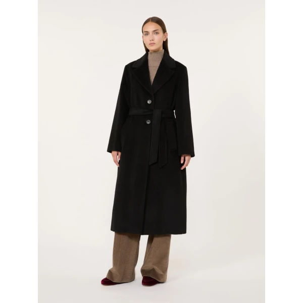 Max Mara Bronte Long Wool and Alpaca Teddy Coat in Black | Wool Coat | Luxury Shoes 