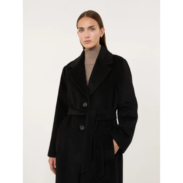 Max Mara Bronte Long Wool and Alpaca Teddy Coat in Black | Wool Coat | Luxury Shoes 