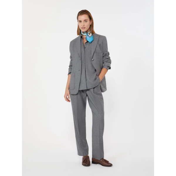 Max Mara Bronte Single-Breasted Cashmere Foule Blazer in Medium Grey | Blazers | Luxury Shoes 