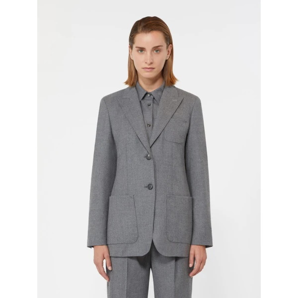 Max Mara Bronte Single-Breasted Cashmere Foule Blazer in Medium Grey | Blazers | Luxury Shoes 