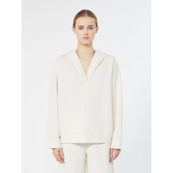 Max Mara Buona Technical Jersey Hooded Sweatshirt in Natural | Sweaters | Luxury Shoes 