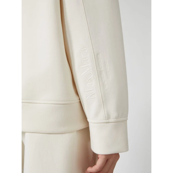 Max Mara Buona Technical Jersey Hooded Sweatshirt in Natural | Sweaters | Luxury Shoes 