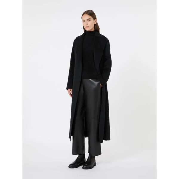 Max Mara Buono Brushed Wool Short-Sleeve Polo-Neck in Black | Turtlenecks | Luxury Shoes 