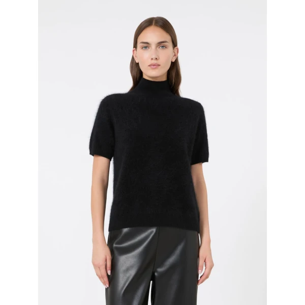 Max Mara Buono Brushed Wool Short-Sleeve Polo-Neck in Black | Turtlenecks | Luxury Shoes 