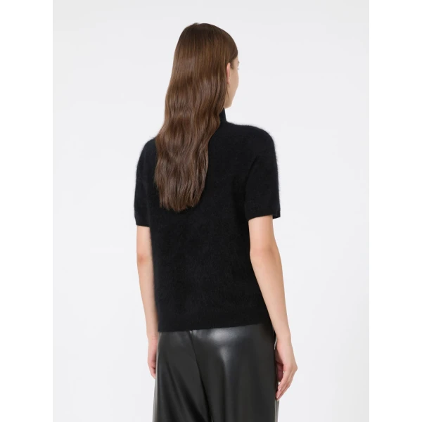 Max Mara Buono Brushed Wool Short-Sleeve Polo-Neck in Black | Turtlenecks | Luxury Shoes 