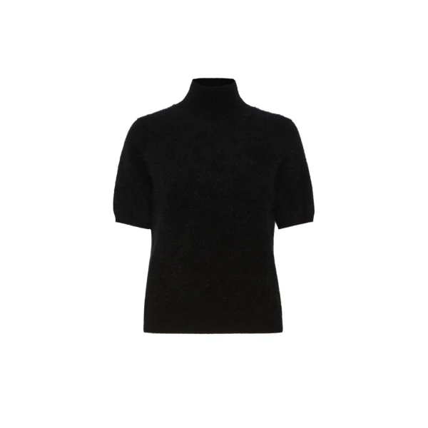 Buono Brushed Wool Short-Sleeve Polo-Neck in Black