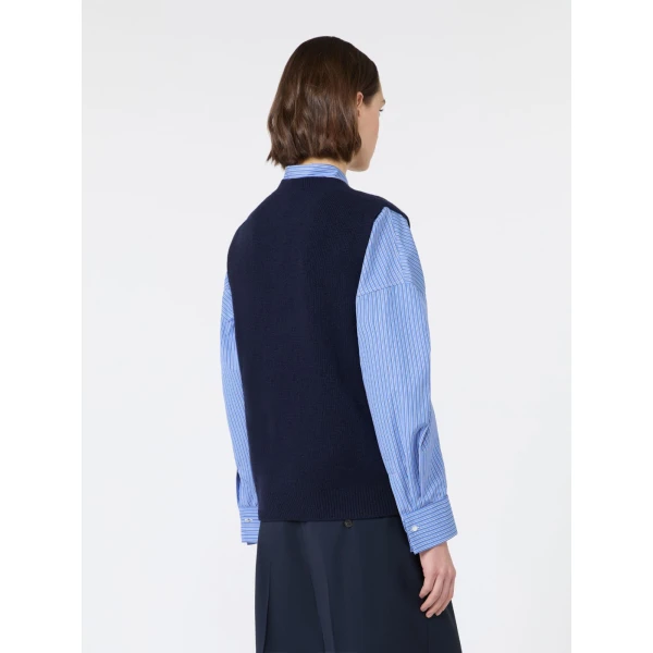 Max Mara Cacao Embroidered Wool Gilet in Ultramarine | Sweaters | Luxury Shoes 