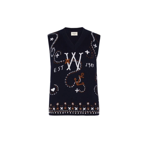 Max Mara Cacao Embroidered Wool Gilet in Ultramarine | Sweaters | Luxury Shoes 