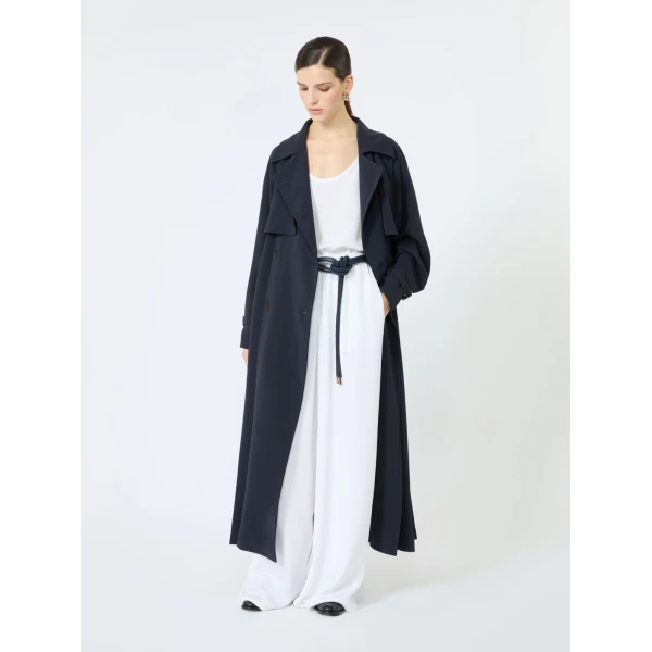 Max Mara Calata Double-Breasted Compact Cady Trench Coat in Midnight Blue | Trench Coat | Luxury Shoes 