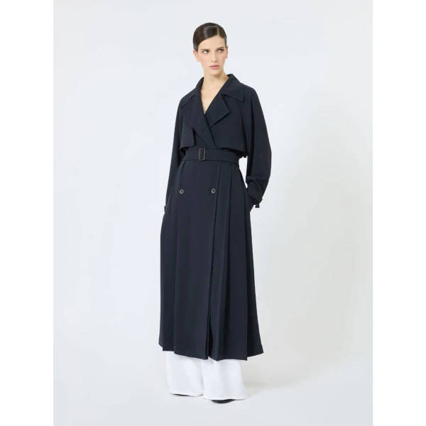 Max Mara Calata Double-Breasted Compact Cady Trench Coat in Midnight Blue | Trench Coat | Luxury Shoes 