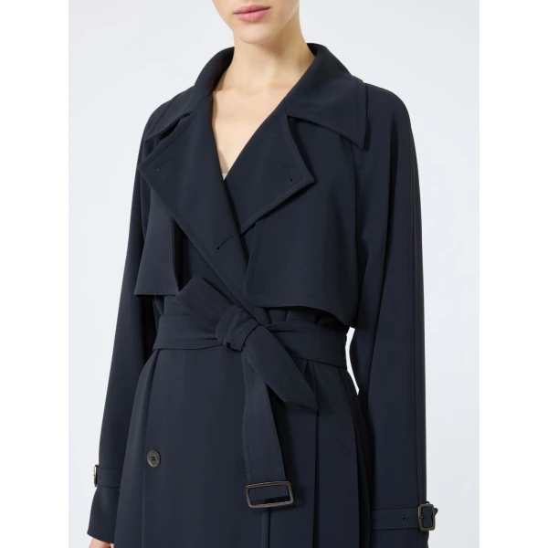 Max Mara Calata Double-Breasted Compact Cady Trench Coat in Midnight Blue | Trench Coat | Luxury Shoes 