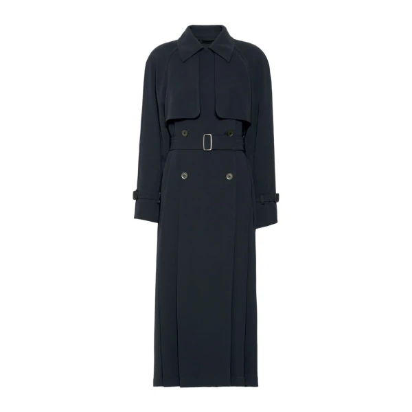Calata Double-Breasted Compact Cady Trench Coat in Midnight Blue