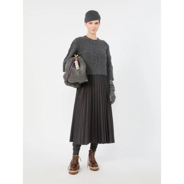 Max Mara Calco Jersey Dress with Wool Cable Jumper in Dark Grey | Midi Dresses | Luxury Shoes 