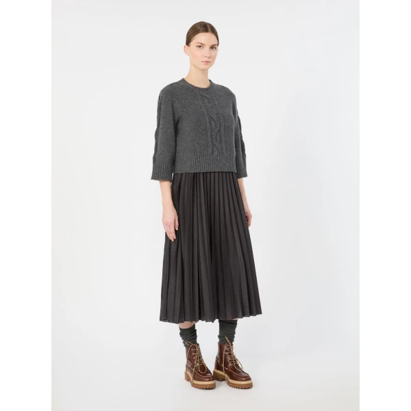 Max Mara Calco Jersey Dress with Wool Cable Jumper in Dark Grey | Midi Dresses | Luxury Shoes 