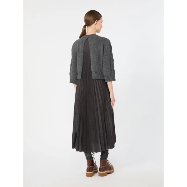 Max Mara Calco Jersey Dress with Wool Cable Jumper in Dark Grey | Midi Dresses | Luxury Shoes 