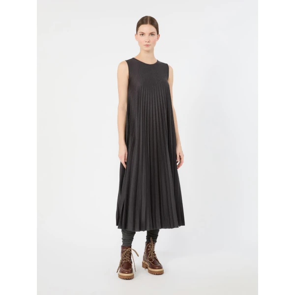 Max Mara Calco Jersey Dress with Wool Cable Jumper in Dark Grey | Midi Dresses | Luxury Shoes 