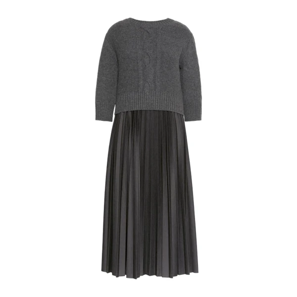 Max Mara Calco Jersey Dress with Wool Cable Jumper in Dark Grey | Midi Dresses | Luxury Shoes 
