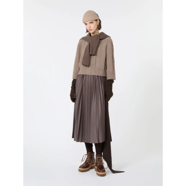 Max Mara Calco Jersey Dress with Wool Cable Jumper in Hazelnut Brown | Midi Dresses | Luxury Shoes 