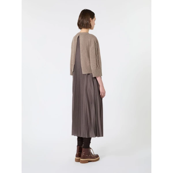 Max Mara Calco Jersey Dress with Wool Cable Jumper in Hazelnut Brown | Midi Dresses | Luxury Shoes 